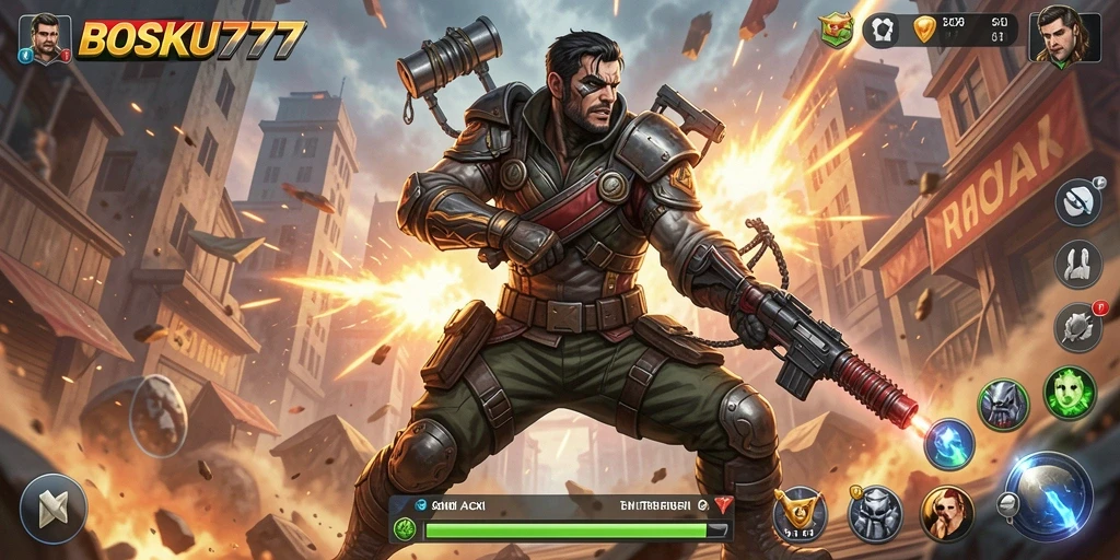 Tampilan gameplay <strong>BOSKU777</strong> yang penuh aksi dan strategi.