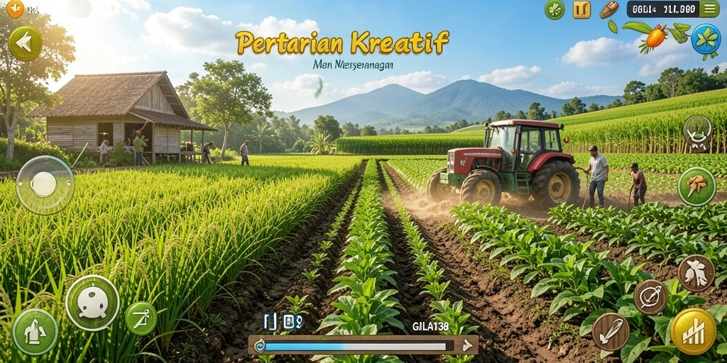Screenshot gameplay GILA138 menampilkan kebun yang subur dan berwarna-warni.