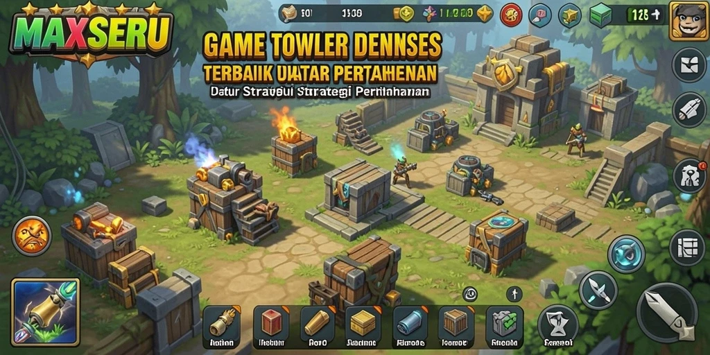 Tangkapan layar MAXSERU menampilkan aksi mendebarkan dalam permainan Tower Defense.
