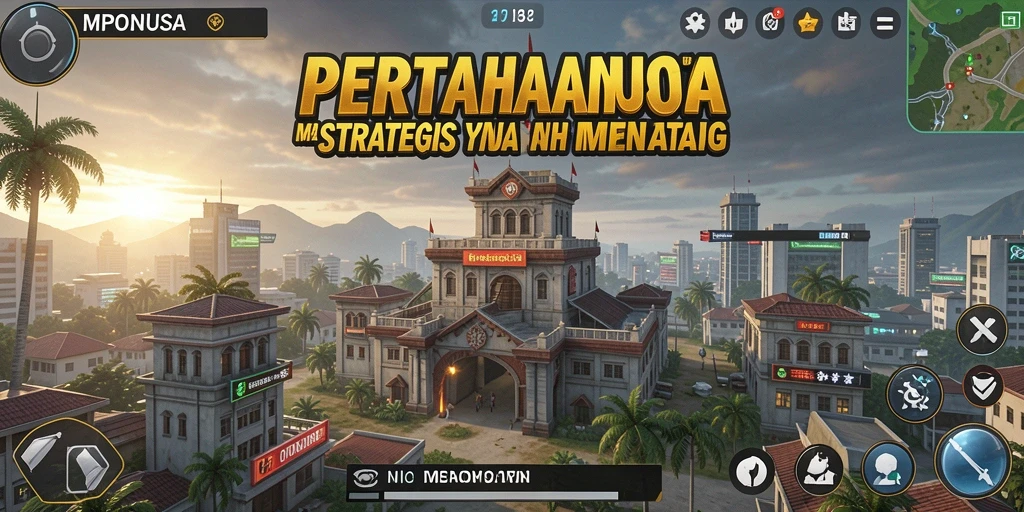 Tangkapan layar utama <strong>MPONUSA</strong> menampilkan aksi menara melawan gelombang musuh.
