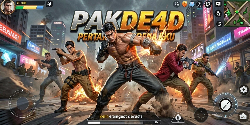 Tangkapan layar utama PAKDE4D menampilkan momen seru dalam pertandingan Action.