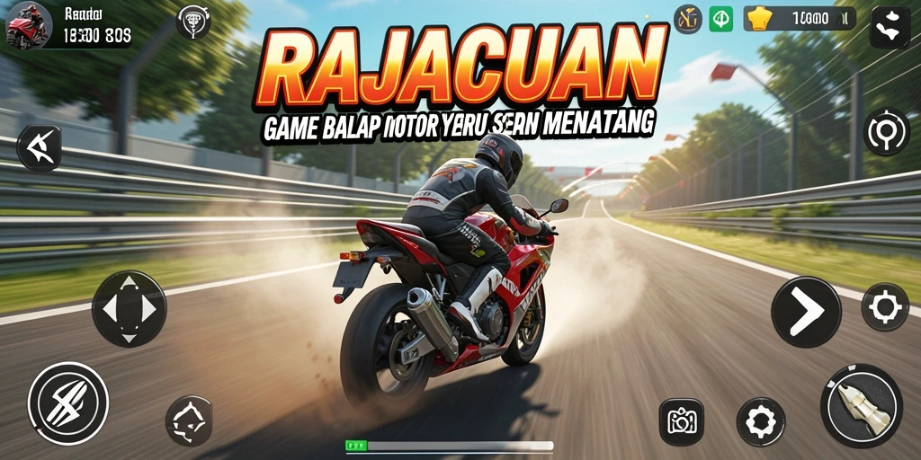 Screenshot utama RAJACUAN menampilkan balapan motor yang mengasyikkan dan penuh aksi.