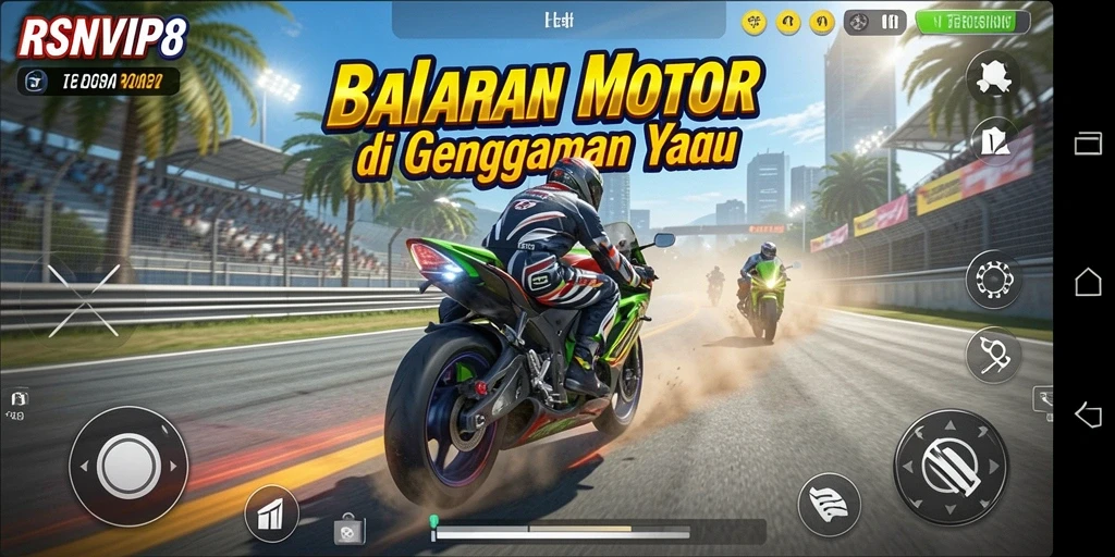Tampilan gameplay RSNVIP8 yang mendebarkan saat balapan motor.
