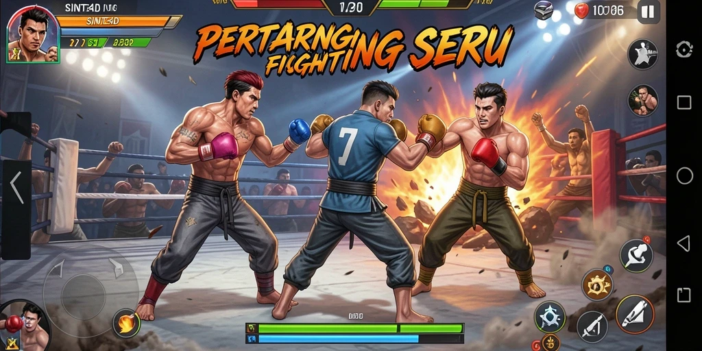 Tampilan gameplay SINTE4D yang mengesankan dalam pertarungan Fighting.
