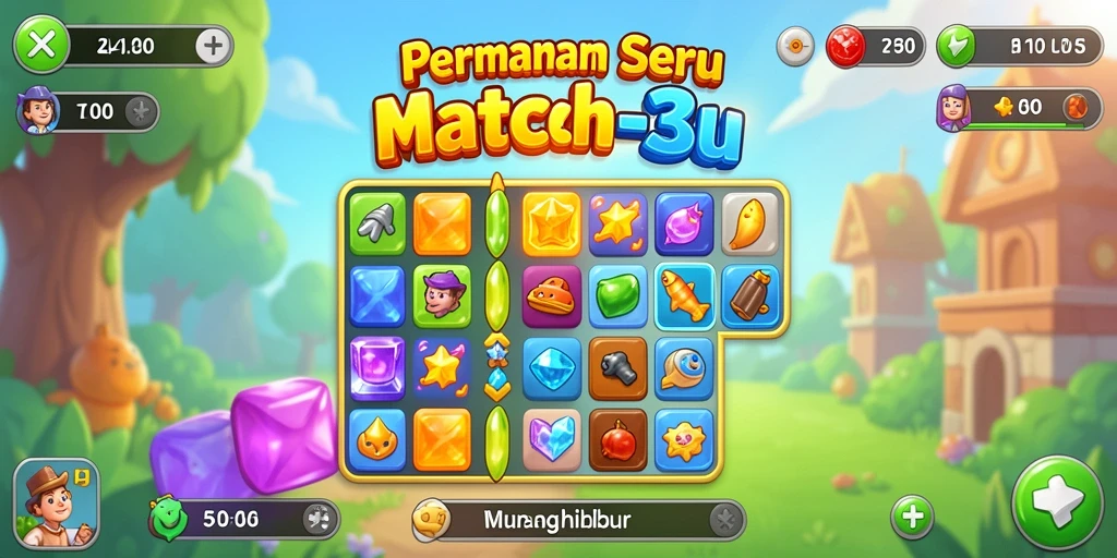 Tampilan dinamis gameplay T6 dengan elemen Match-3 yang seru.