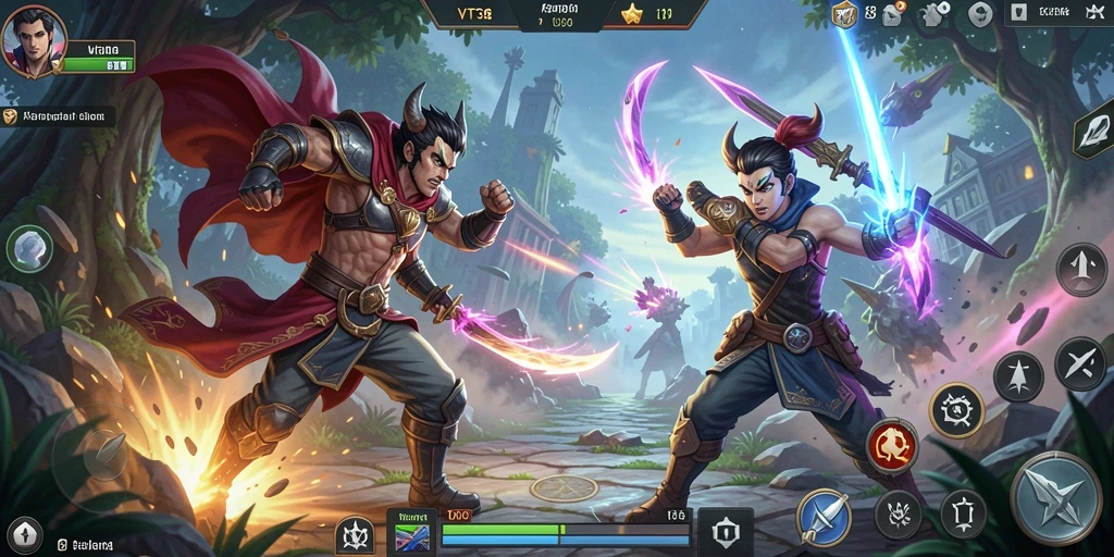 Screenshot gameplay VT38 menampilkan aksi pertarungan seru.